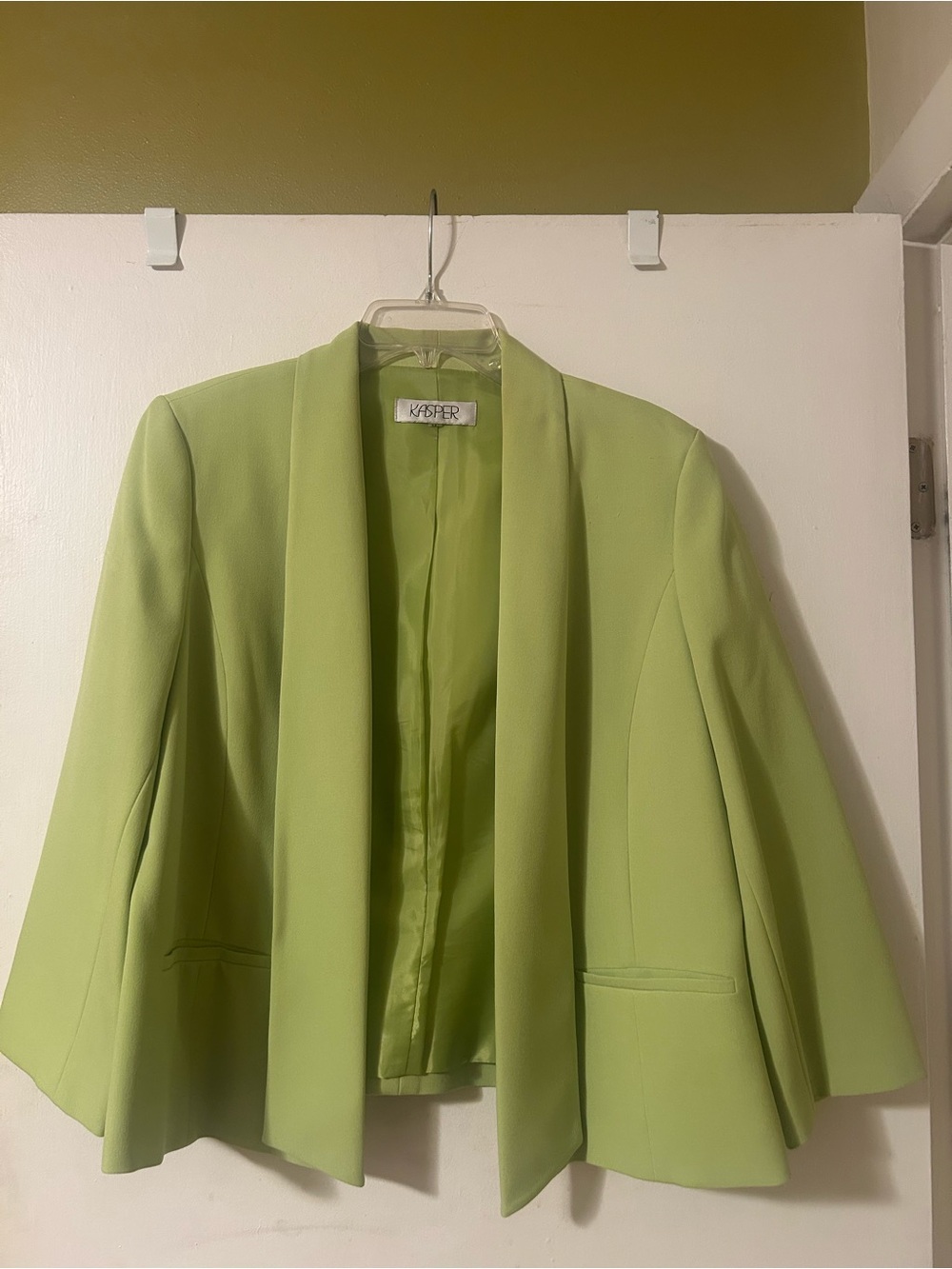 Kasper Chartreuse Open-Front Draped Blazer